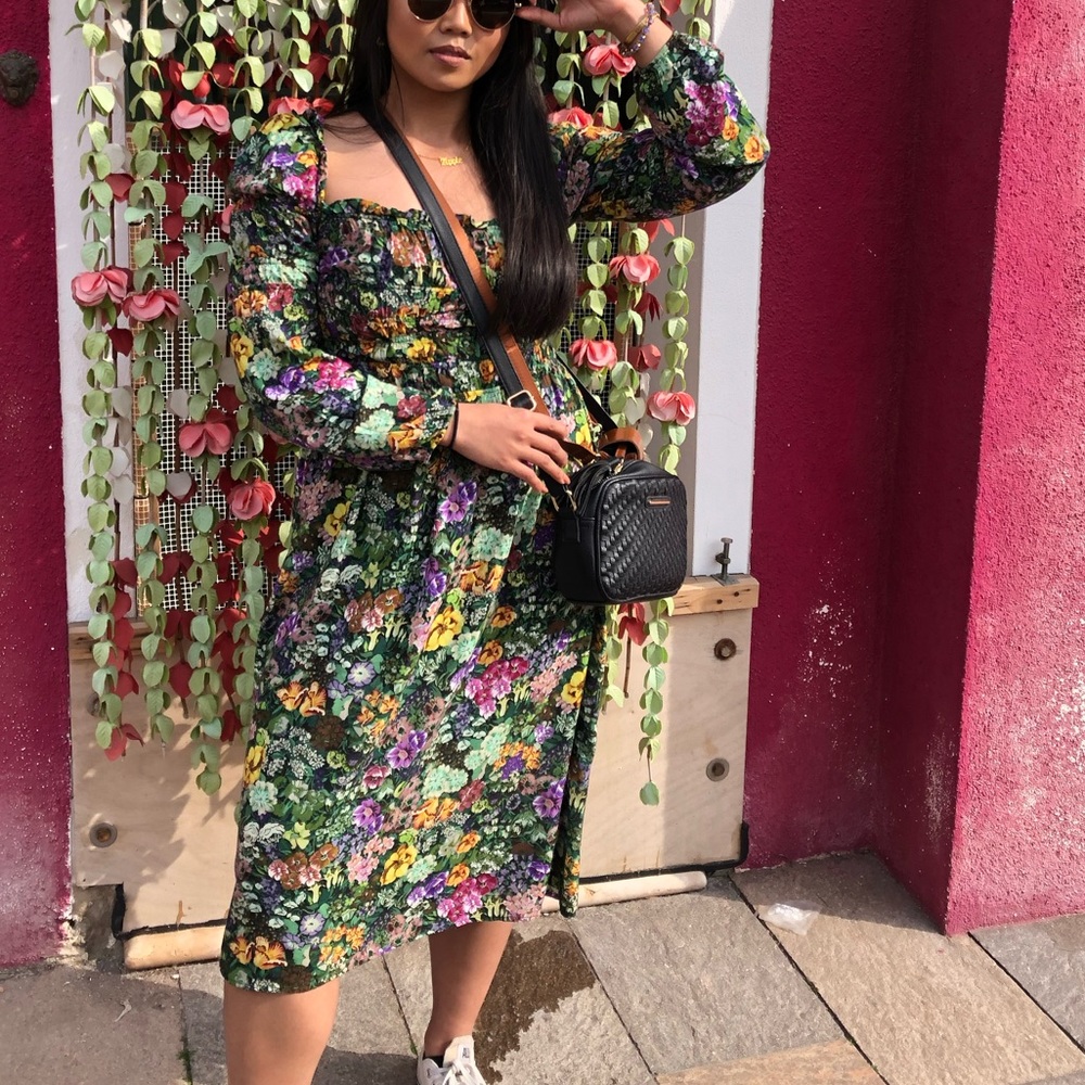Asos Floral Puff Sleeve MIDI Dress